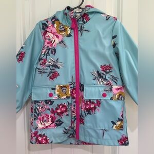 Joules - Floral Hooded Raincoat with Hot Pink Accents